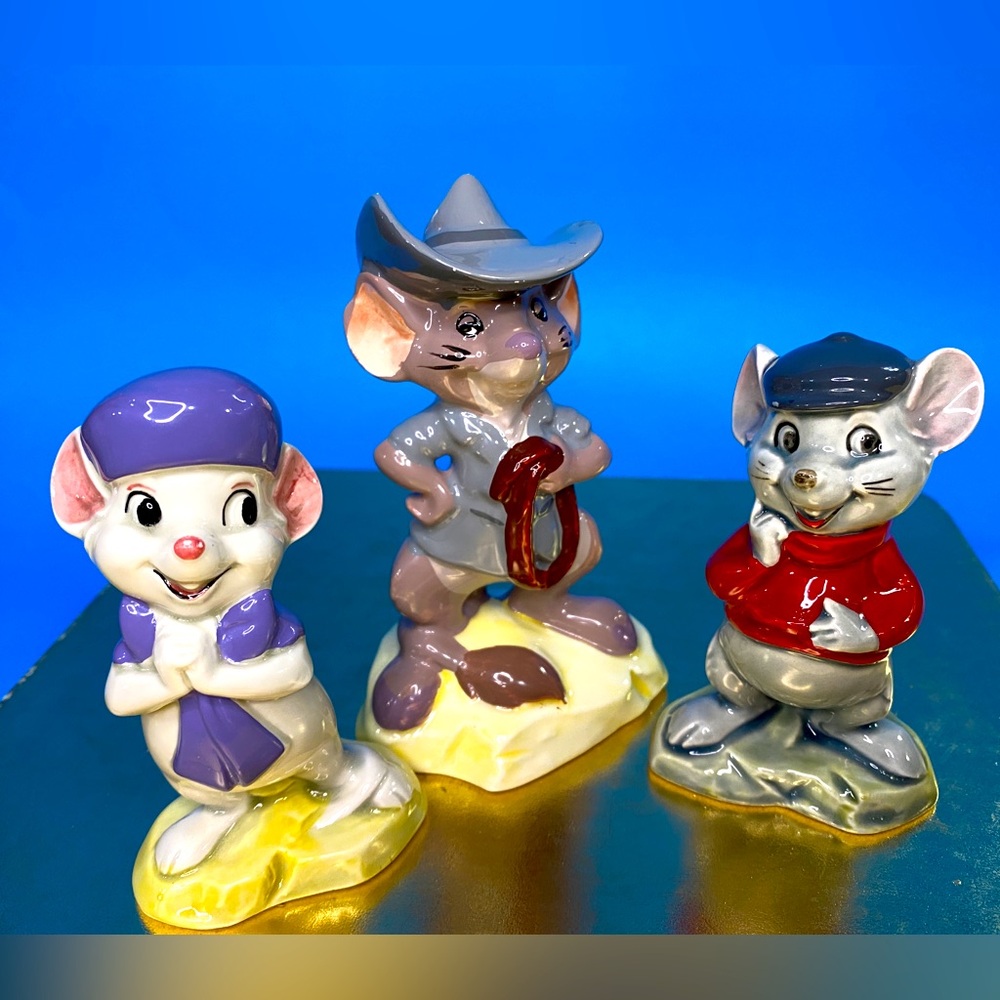 Walt Disney The Rescuers Vintage Hand Painted Porcelain Figurines Set Of 3 Japan